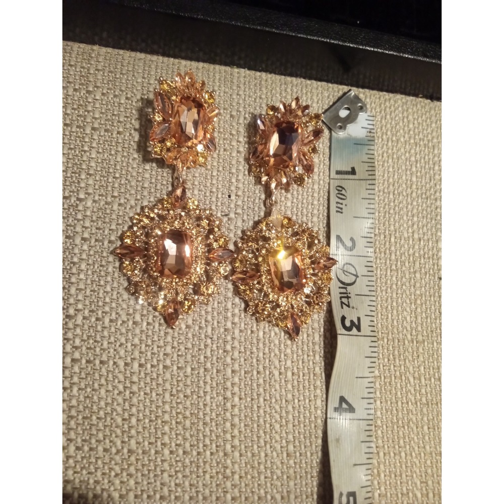 Glamorous Rose Gold Crystal Drop Dangle Earrings Statement Sparkle - Picture 3 of 5